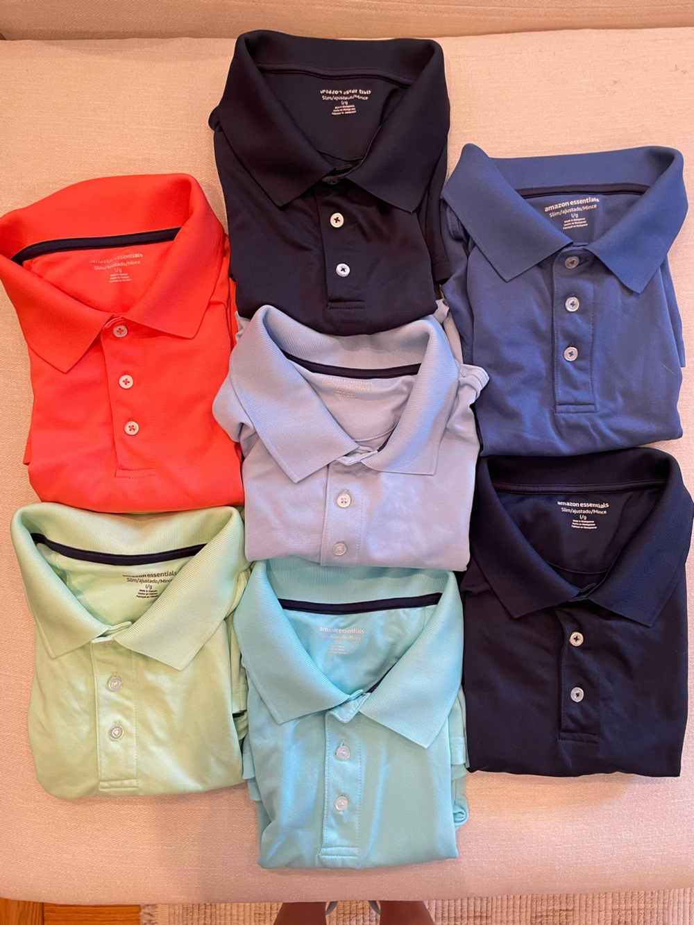 Amazon Essentials Men’s V-Neck Polo Pack Bundle - Mint, Coral, Light Blue, Navy